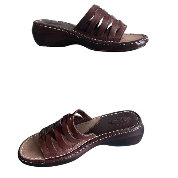 NWOT Dr. Scholl's Reba II Strappy Slip On Sandals Leather Woven Comfort Size 6 - Picture 1 of 12